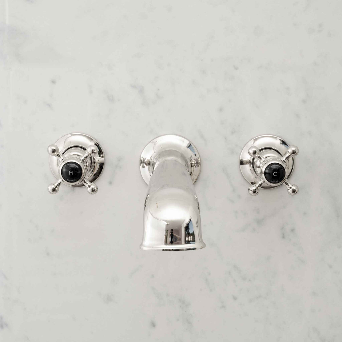 Leicester Black Ceramic Crosshead Wall Mounted Three Hole Bath Mixer - Rutland London