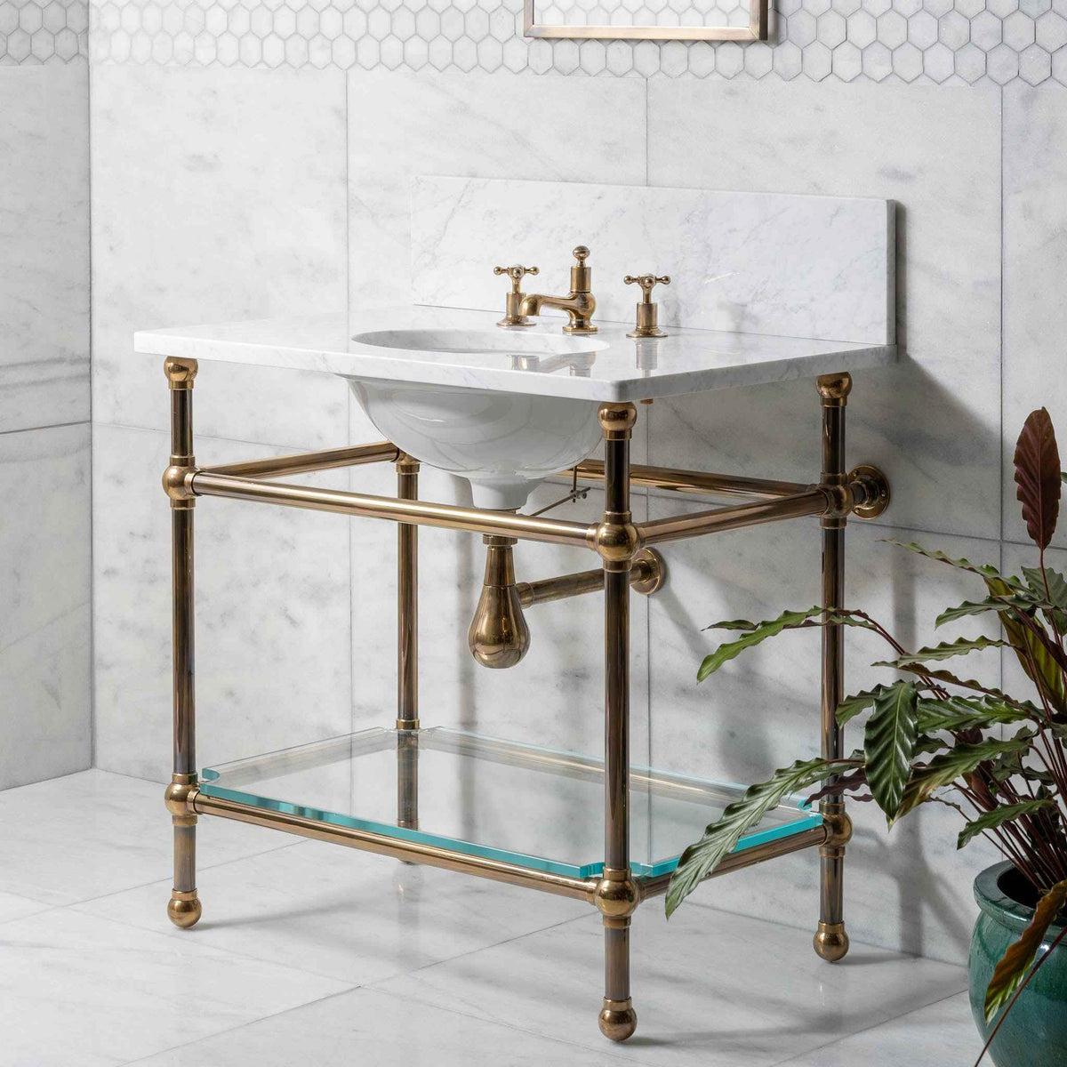 Colville Vanity Suite (Inc. Marble Top, Upstand, Glass Shelf &amp; Basin) - Rutland London