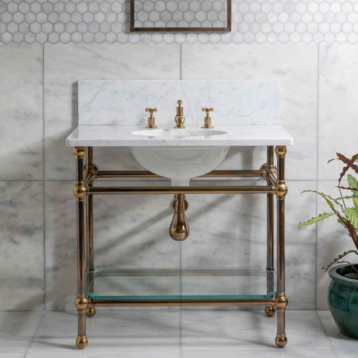 Colville Vanity Suite (Inc. Marble Top, Upstand, Glass Shelf &amp; Basin) - Rutland London