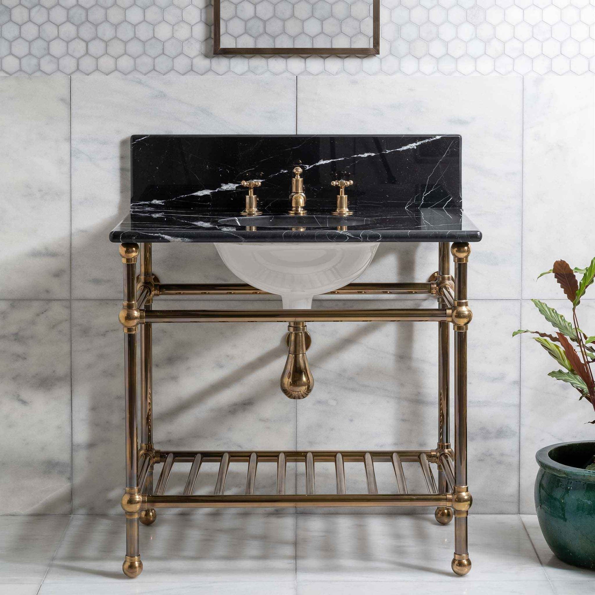 Westminster Vanity Suite (Inc. Marble Top, Upstand, Brass Rack & Basin) - Rutland London