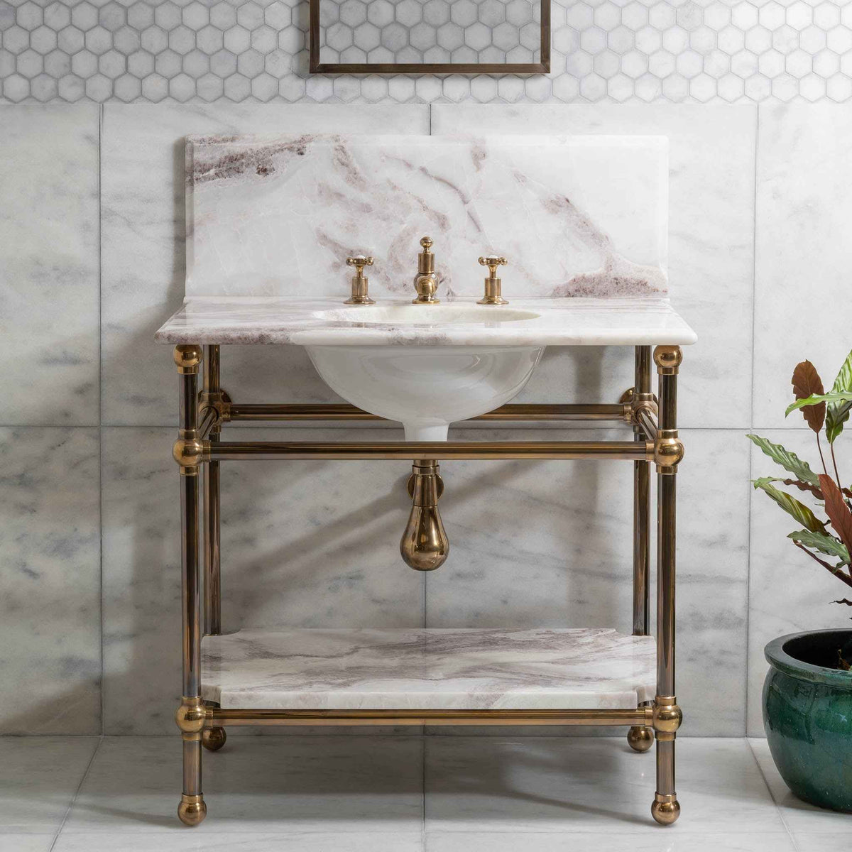 Ravenscourt Vanity Suite (Inc. Marble Top, Upstand, Brass Rack &amp; Basin) - Rutland London