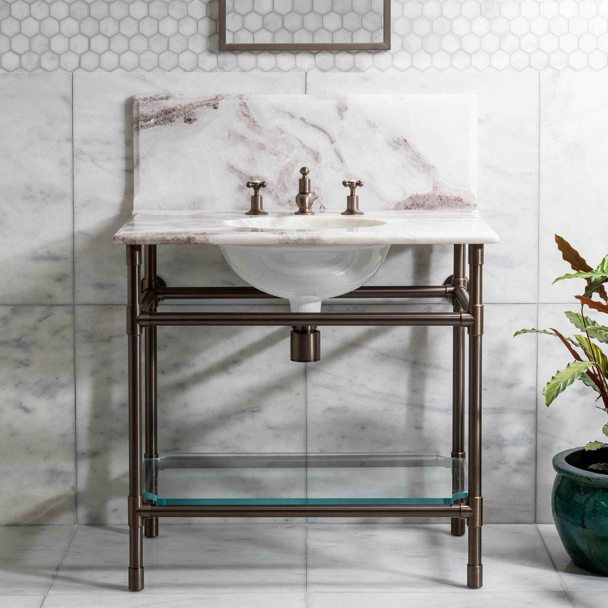 Orchard Vanity Suite (Inc. Marble Top, Upstand, Glass Shelf &amp; Basin) - Rutland London