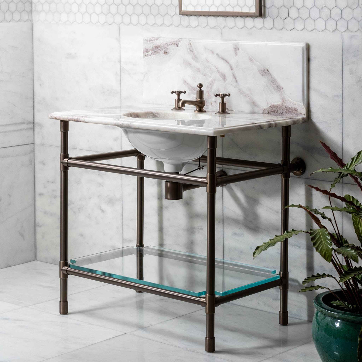 Orchard Vanity Suite (Inc. Marble Top, Upstand, Glass Shelf &amp; Basin) - Rutland London