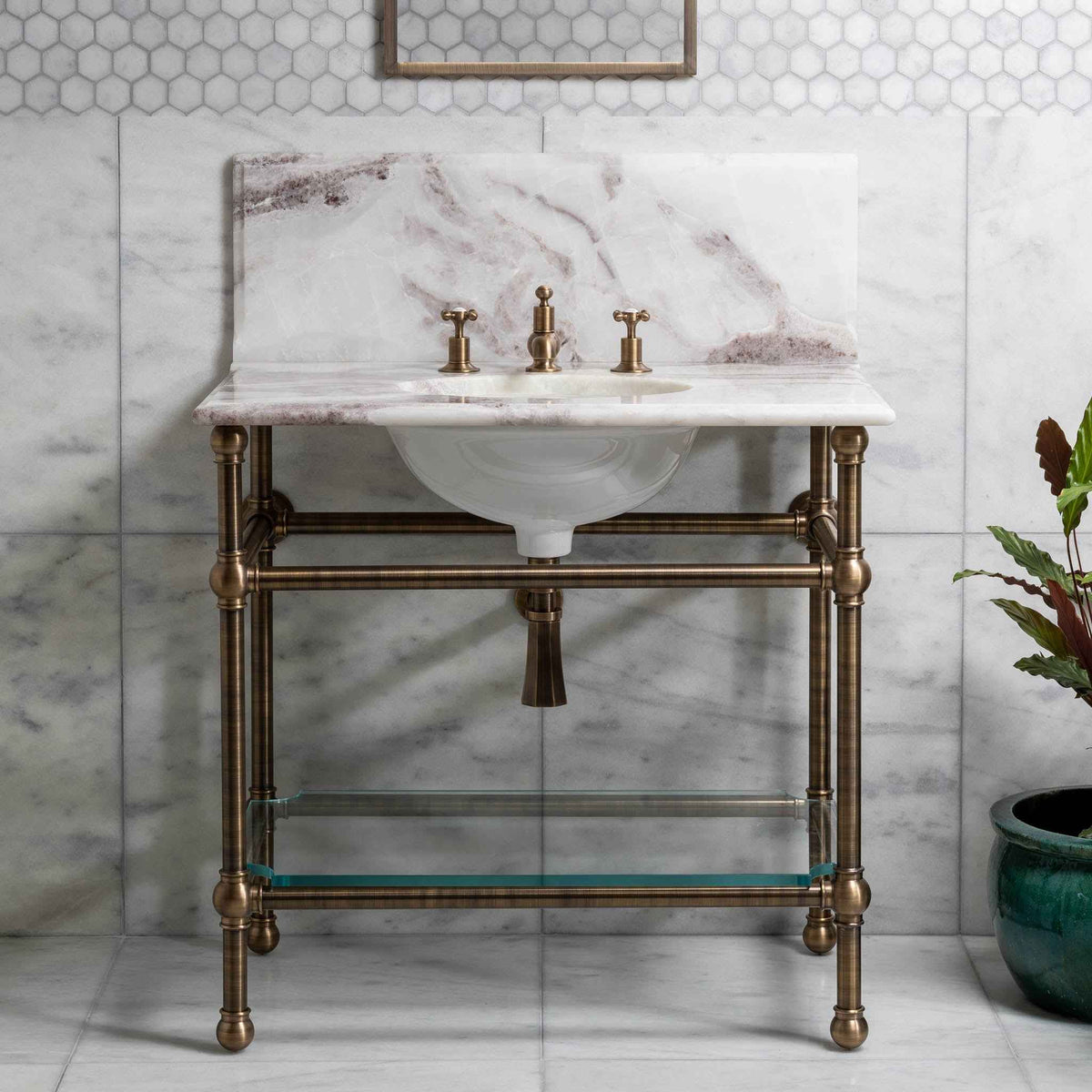 Coleridge Vanity Suite (Inc. Marble Top, Upstand, Glass Shelf &amp; Basin) - Rutland London