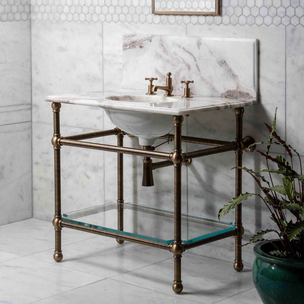 Coleridge Vanity Suite (Inc. Marble Top, Upstand, Glass Shelf &amp; Basin) - Rutland London