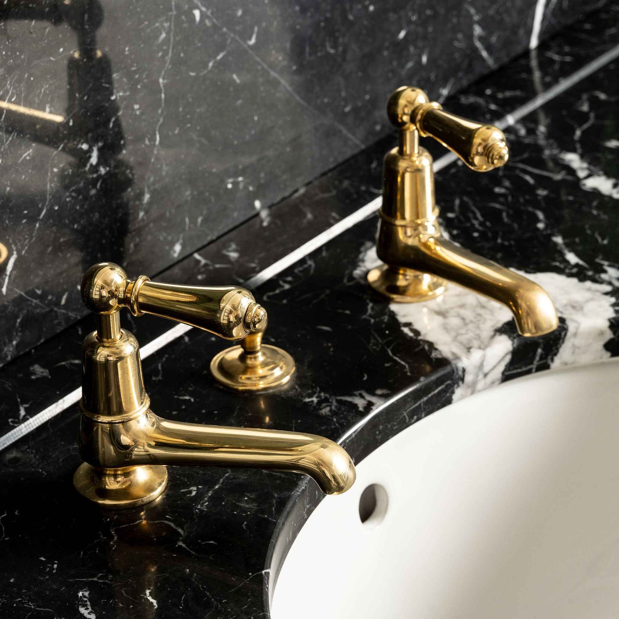 Tavistock Long Nose Metal Lever Basin Pillar Taps - Rutland London