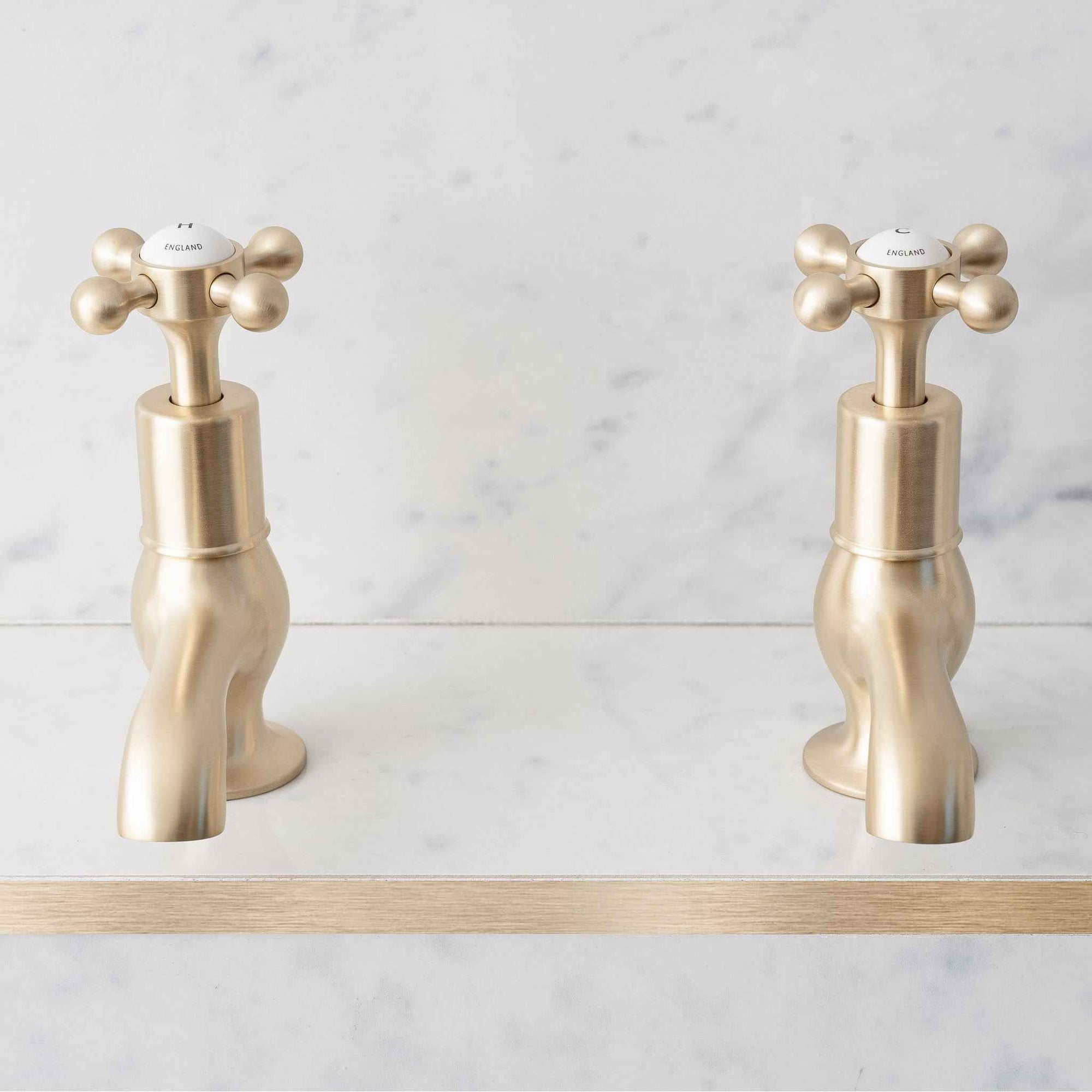 Rectory White Ceramic Crosshead Basin Pillar Taps - Rutland London