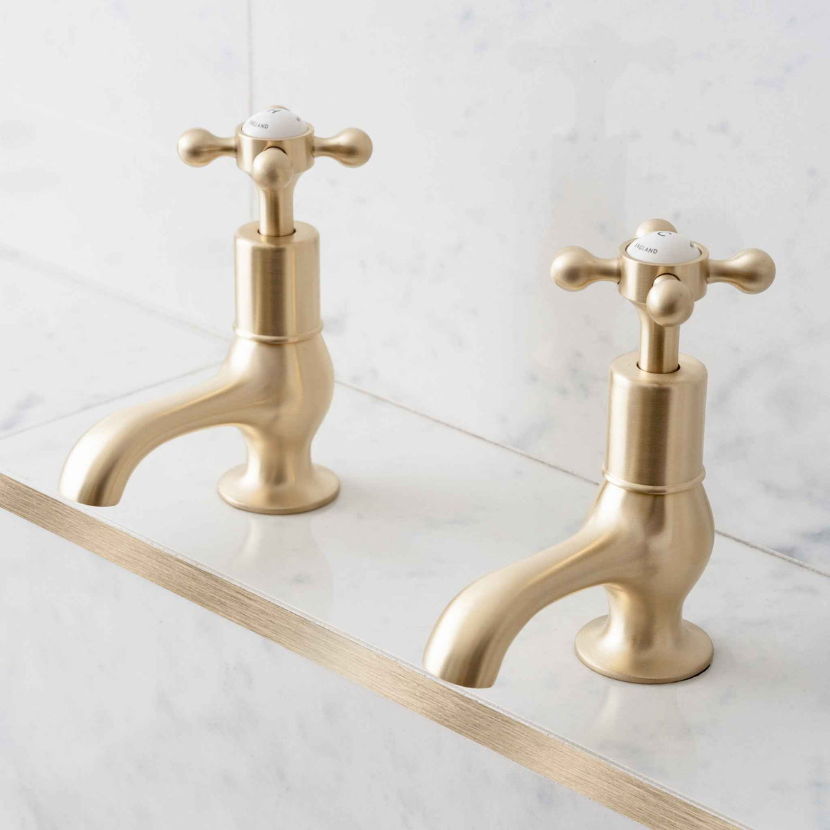 Rectory White Ceramic Crosshead Basin Pillar Taps - Rutland London