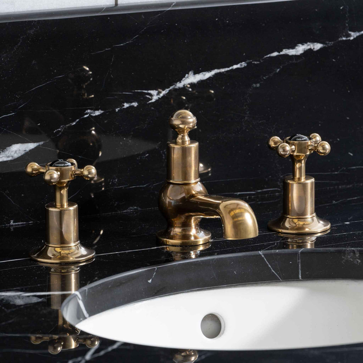 Westminster Vanity Suite (Inc. Marble Top, Upstand, Brass Rack &amp; Basin) - Rutland London