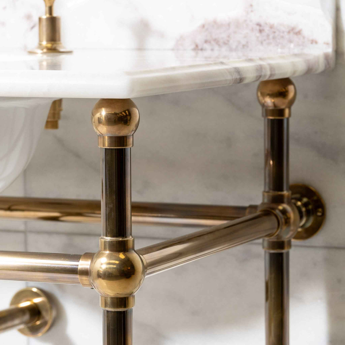 Ravenscourt Vanity Suite (Inc. Marble Top, Upstand, Brass Rack &amp; Basin) - Rutland London