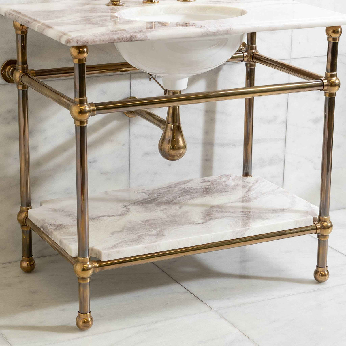 Ravenscourt Vanity Suite (Inc. Marble Top, Upstand, Brass Rack &amp; Basin) - Rutland London