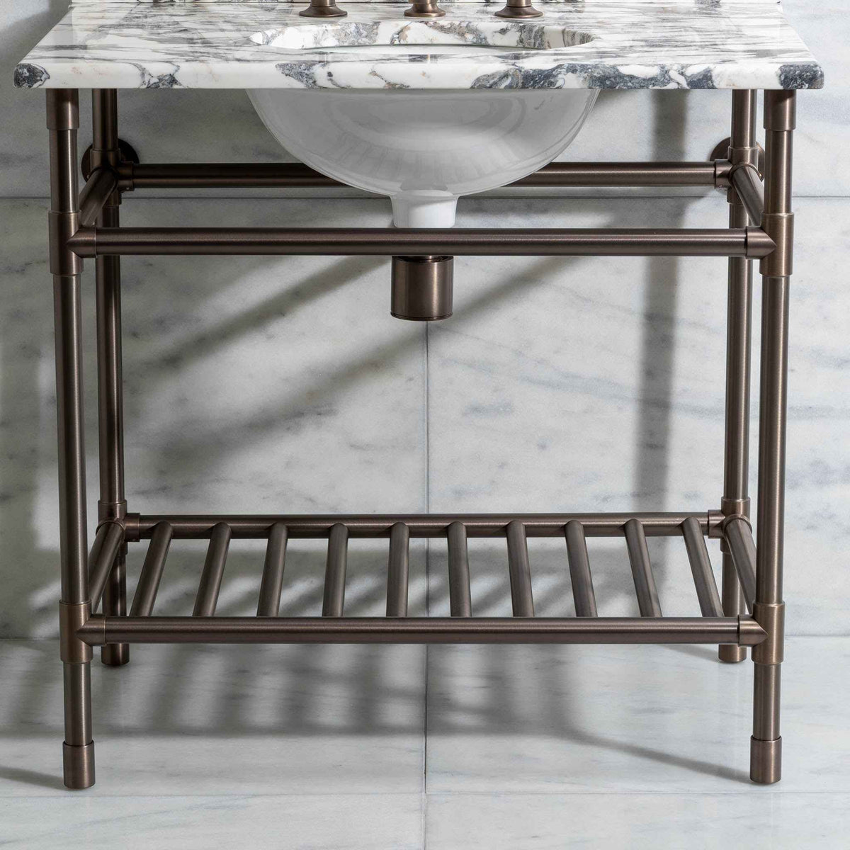 Trinity Vanity Suite (Inc. Marble Top, Upstand, Brass Rack &amp; Basin) - Rutland London