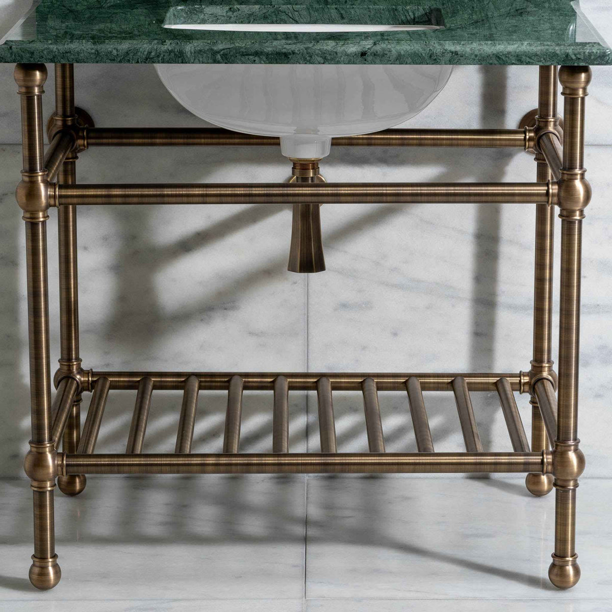 Cadogan Vanity Suite (Inc. Marble Top, Upstand, Brass Rack &amp; Basin) - Rutland London