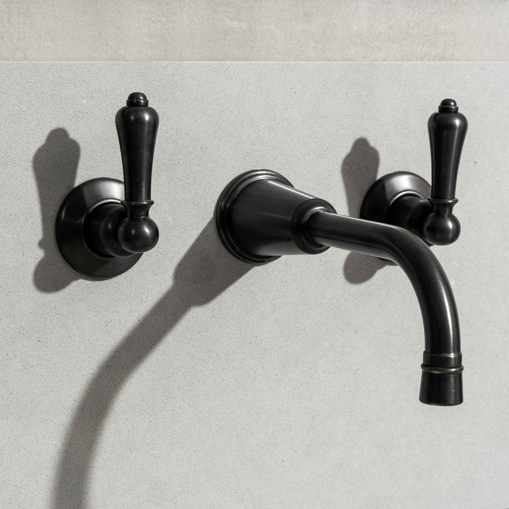 Uppingham Metal Lever Wall Mounted Three Hole Mixer - Rutland London