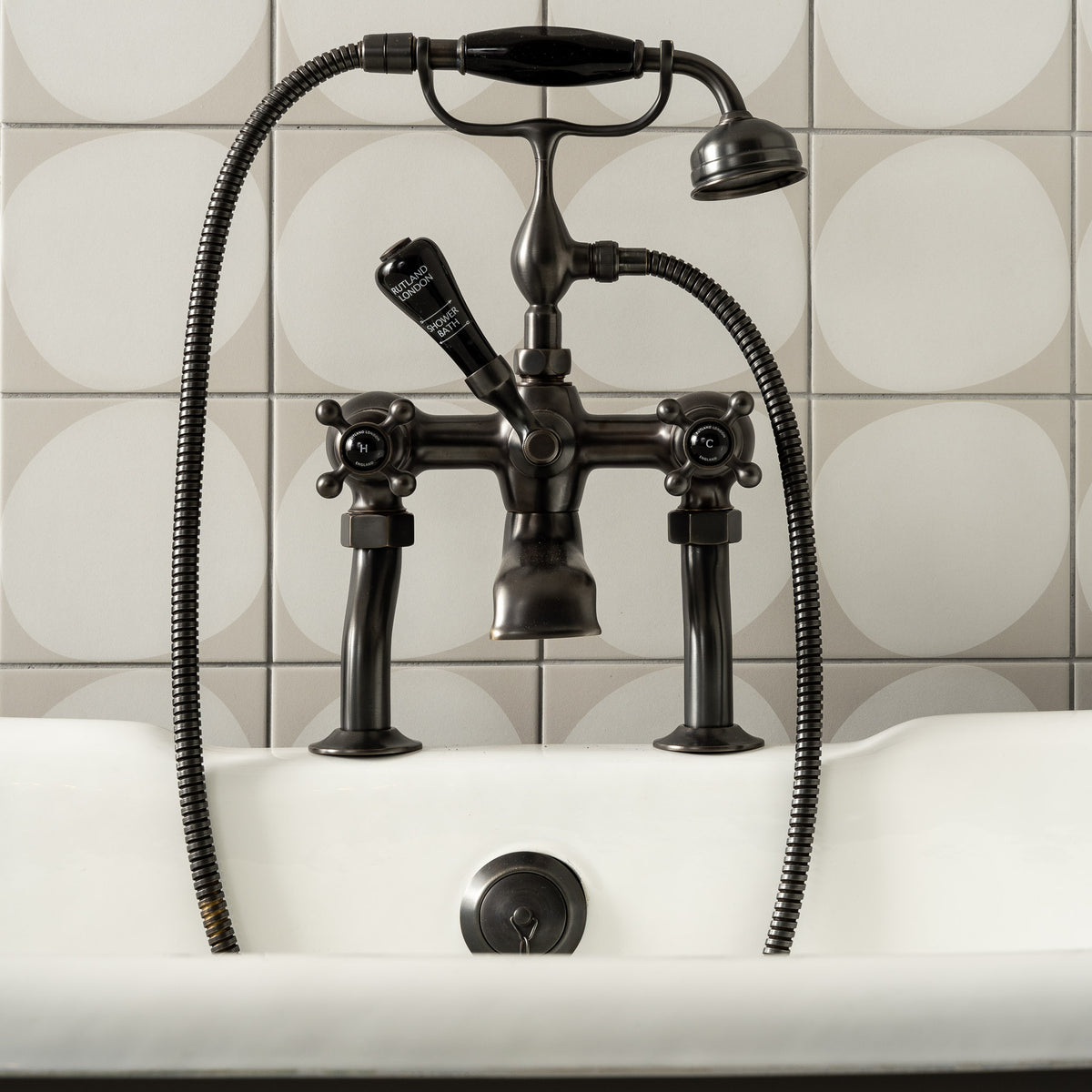Devonshire Black Ceramic Crosshead Bath &amp; Shower Mixer - Rutland London