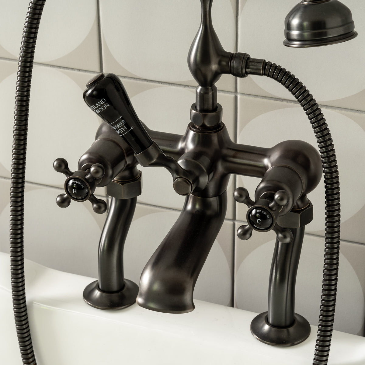 Devonshire Black Ceramic Crosshead Bath &amp; Shower Mixer - Rutland London