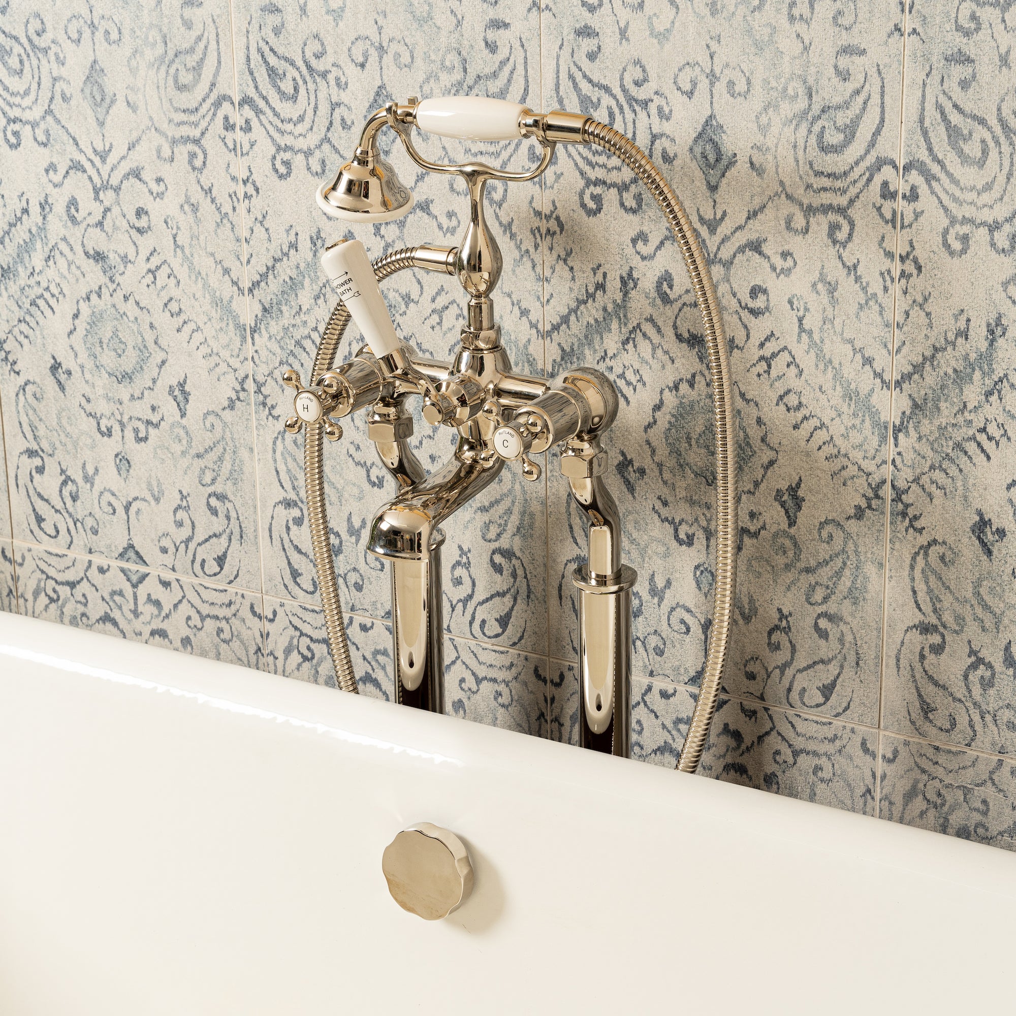 Chartwell White Ceramic Crosshead Bath & Shower Mixer - Rutland London