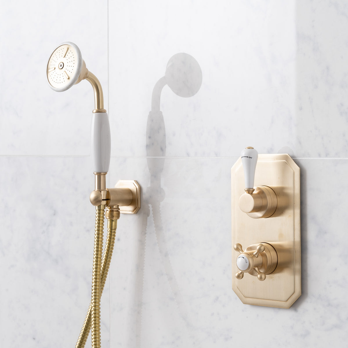 Wellington White Ceramic Lever &amp; Cleaver Concealed Shower Set - Rutland London