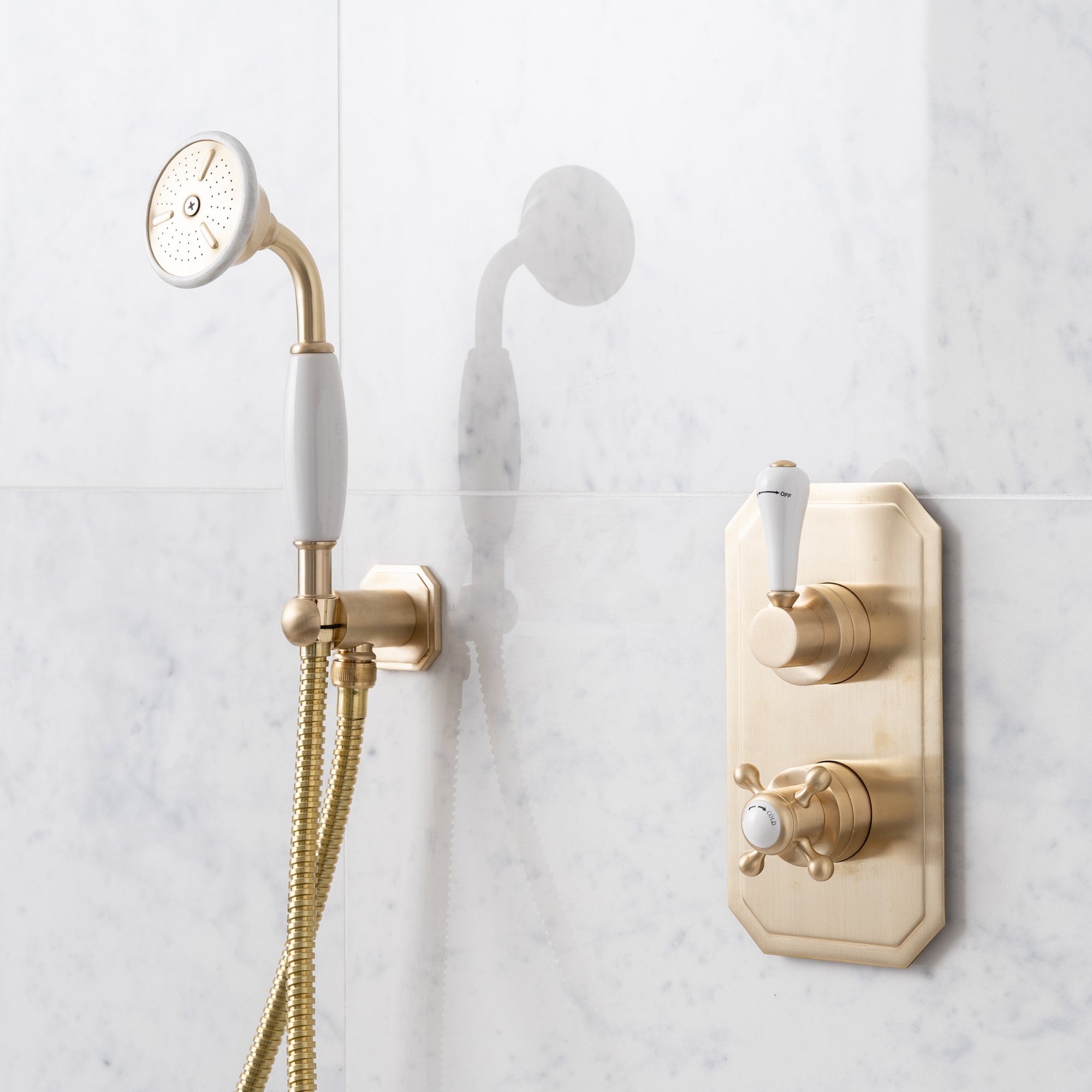 Wellington White Ceramic Lever & Cleaver Concealed Shower Set - Rutland London