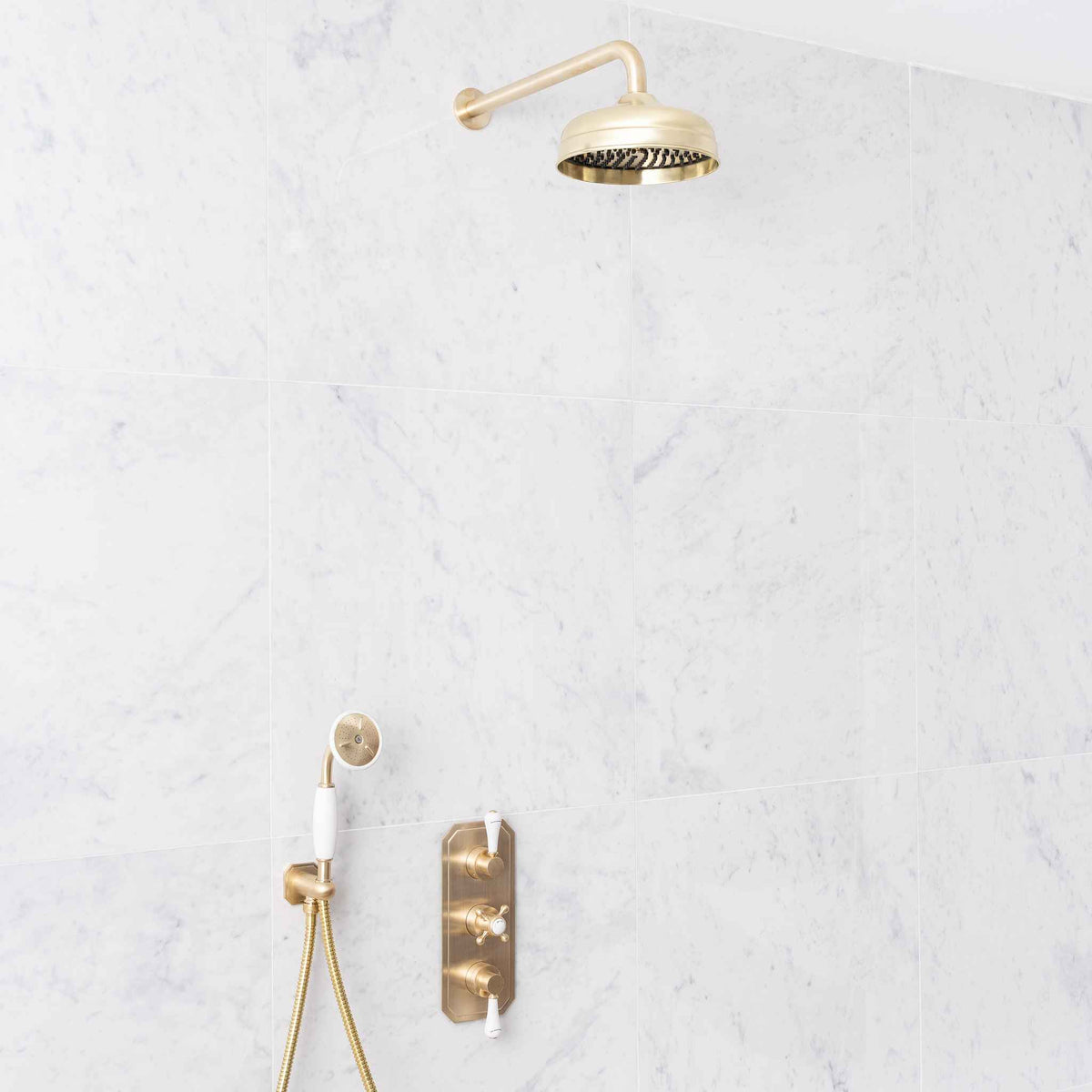 Thornton White Ceramic Lever &amp; Cleaver Concealed Shower Set - Rutland London