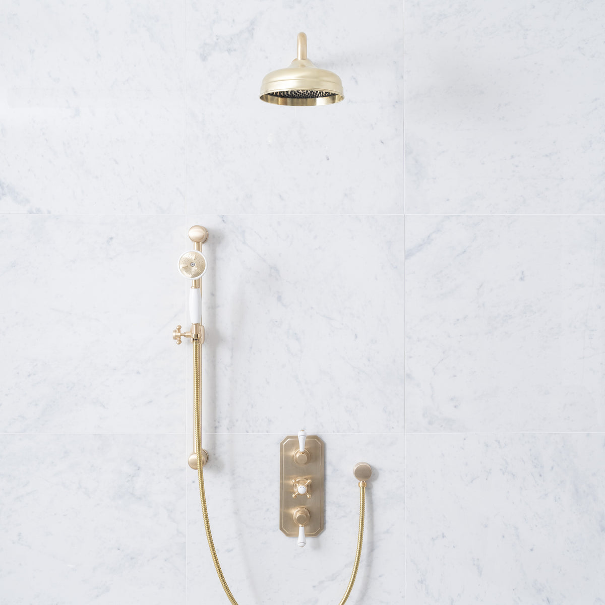 Euston White Ceramic Lever &amp; Cleaver Concealed Shower Set - Rutland London