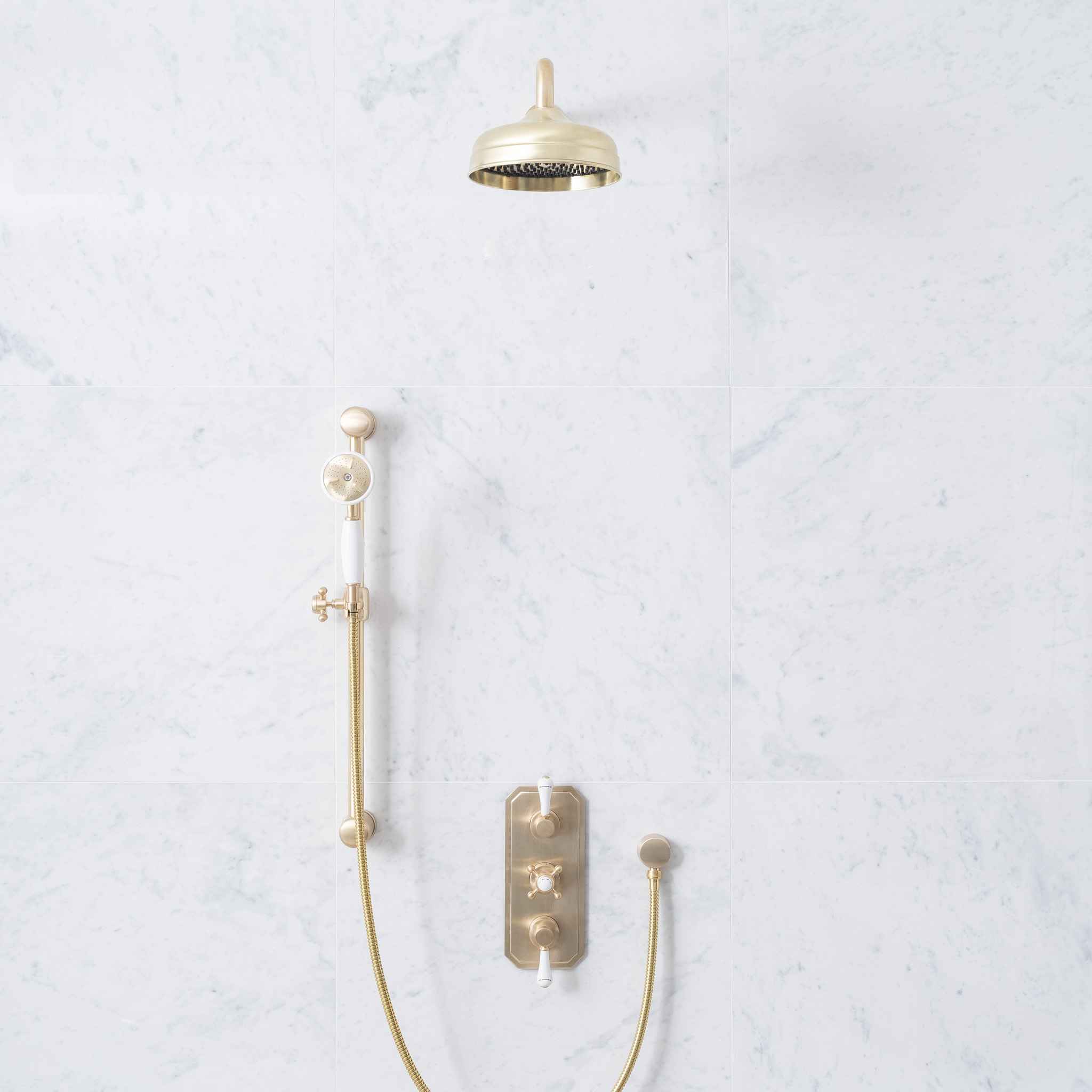 Euston White Ceramic Lever & Cleaver Concealed Shower Set - Rutland London