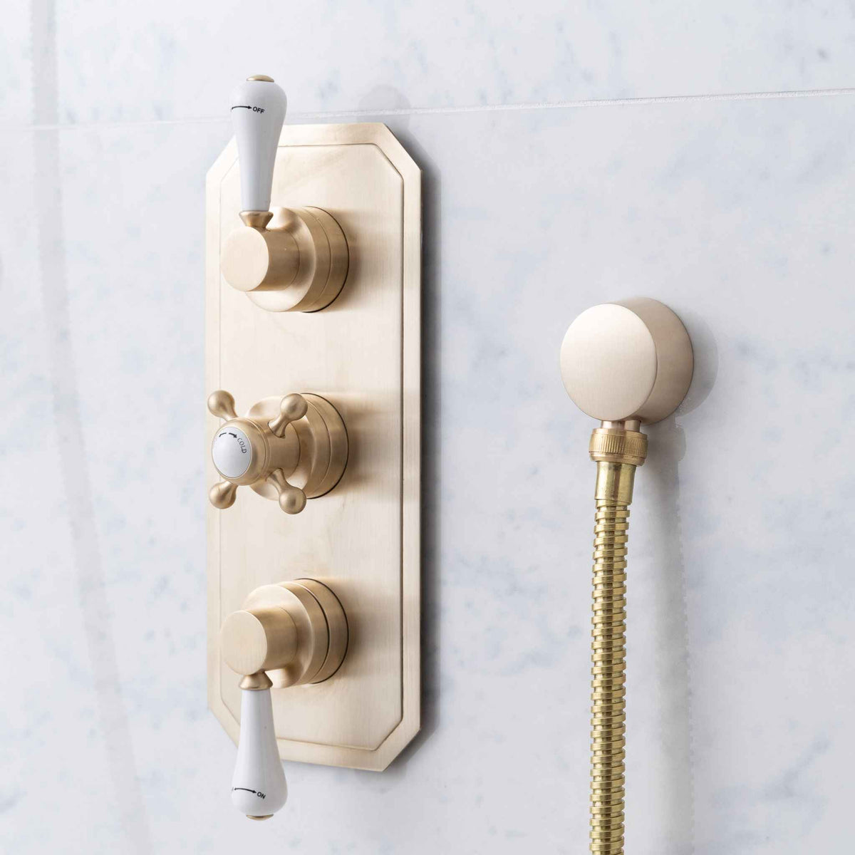 Euston White Ceramic Lever &amp; Cleaver Concealed Shower Set - Rutland London