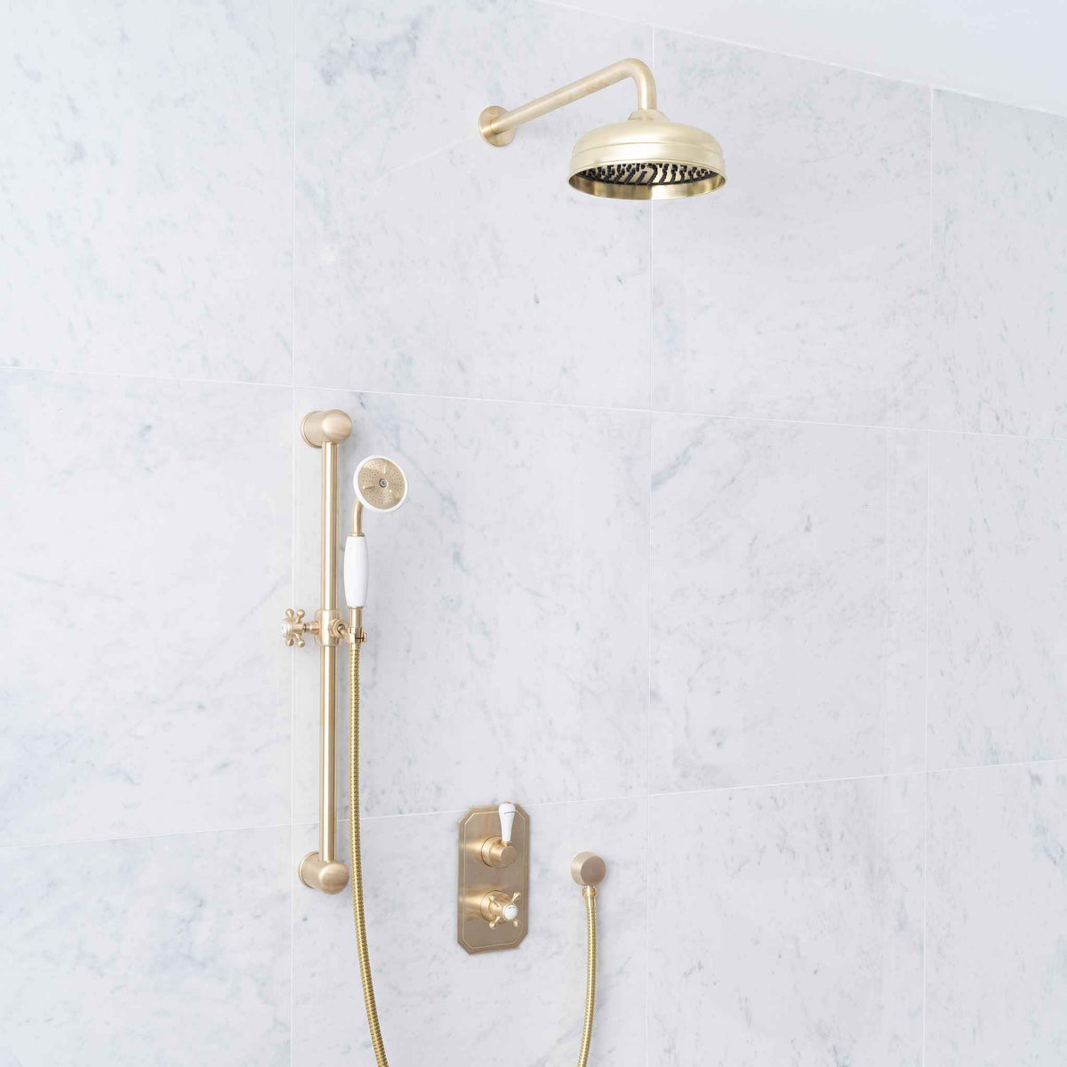 Rochester White Ceramic Lever &amp; Cleaver Concealed Shower Set - Rutland London