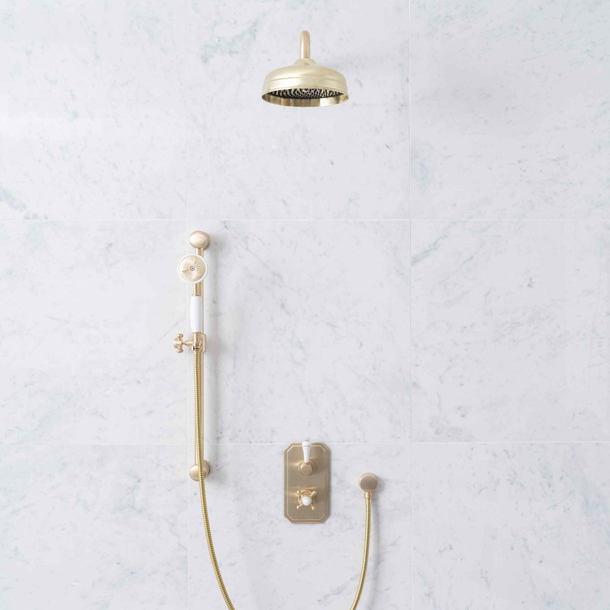 Rochester White Ceramic Lever &amp; Cleaver Concealed Shower Set - Rutland London