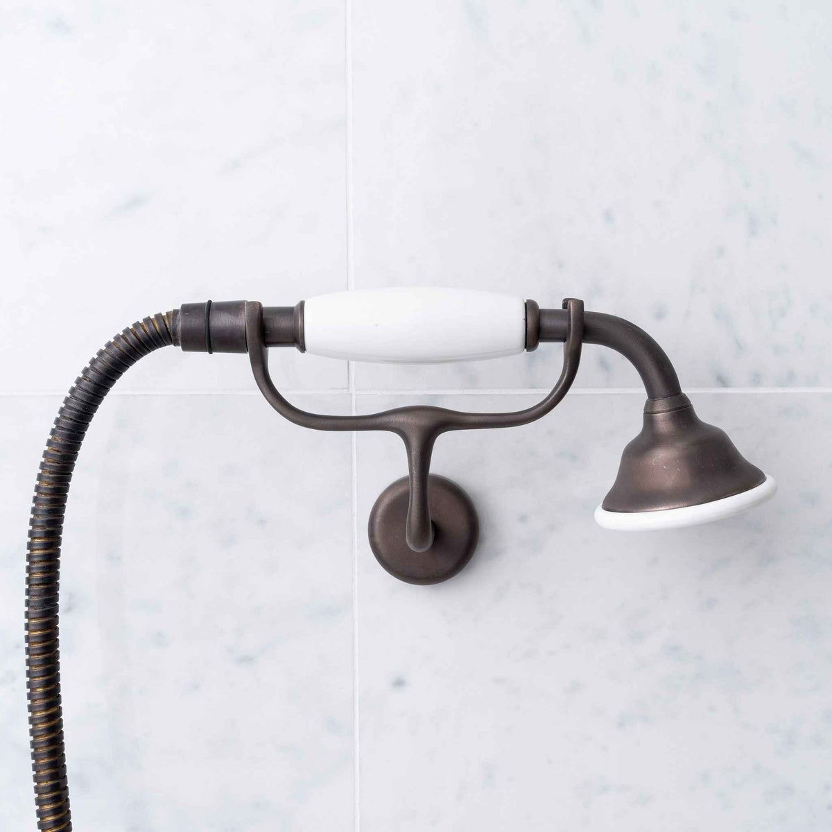 Cleaver White Ceramic Handset, Hose &amp; Antler Bracket - Rutland London