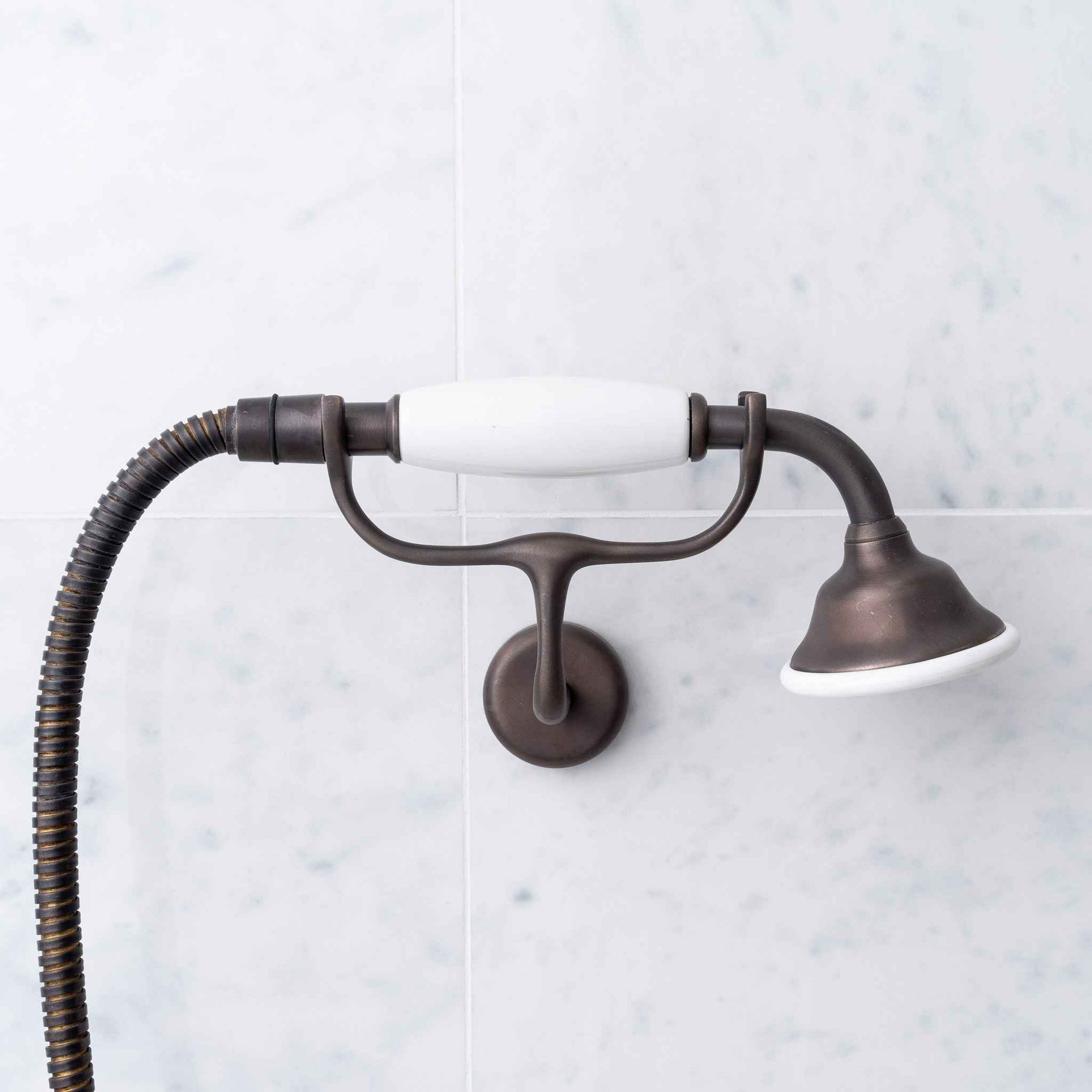 Cleaver White Ceramic Handset, Hose & Antler Bracket - Rutland London