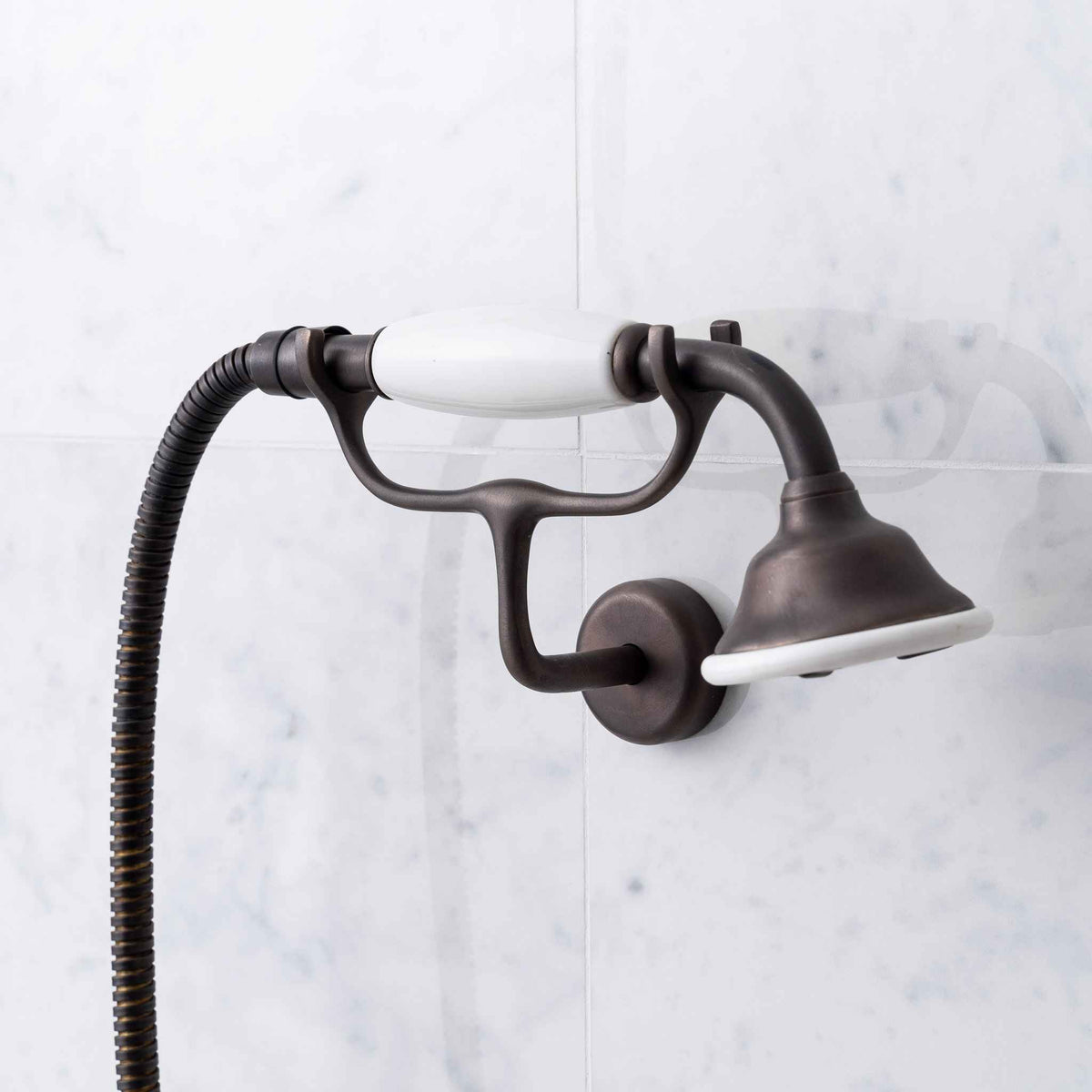 Cleaver White Ceramic Handset, Hose &amp; Antler Bracket - Rutland London