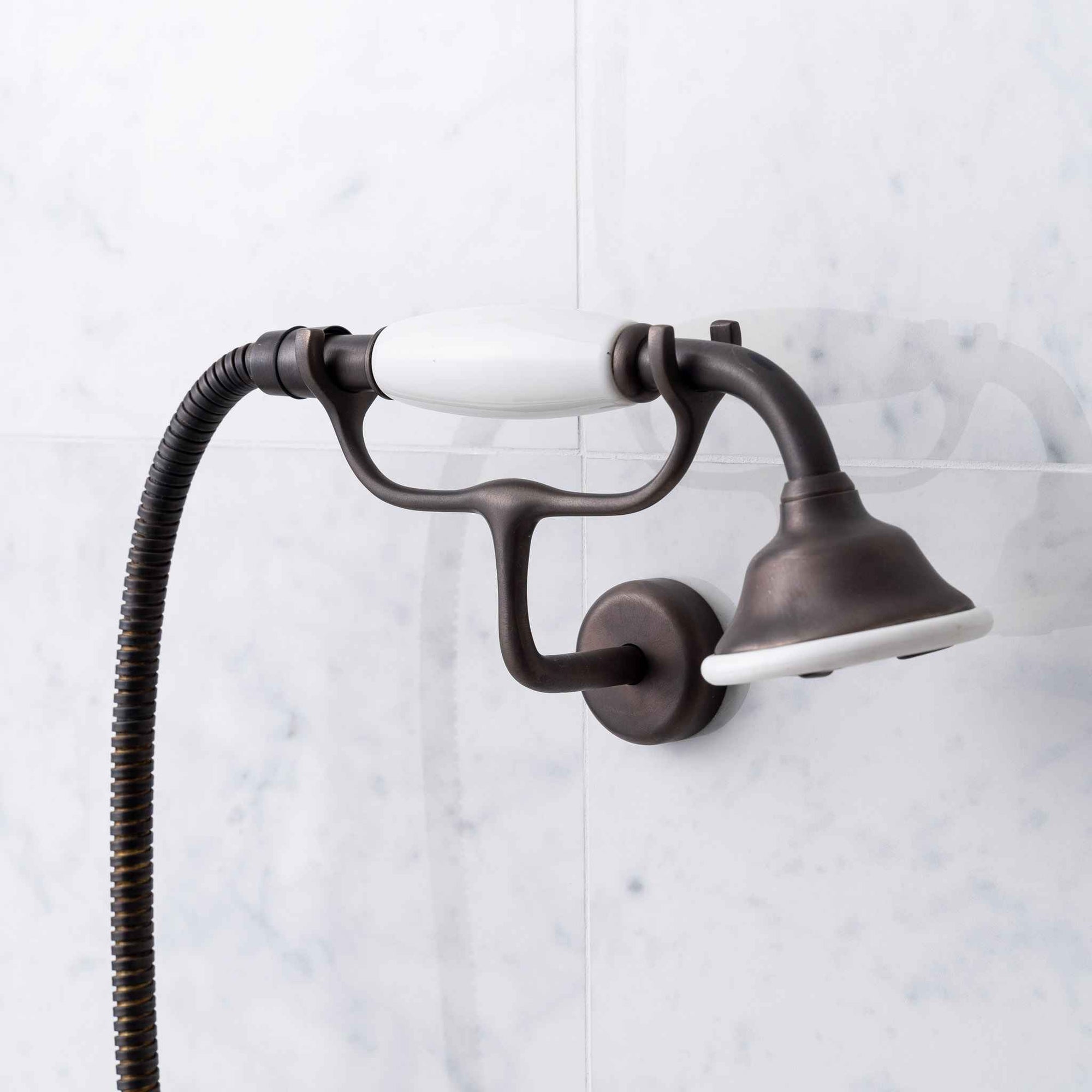 Cleaver White Ceramic Handset, Hose & Antler Bracket - Rutland London