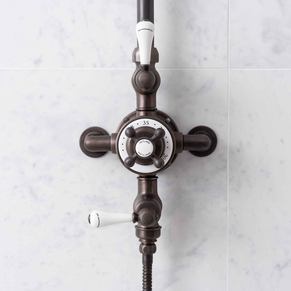 Hamilton 2 Outlet White Ceramic Lever Exposed Shower Valve - Rutland London