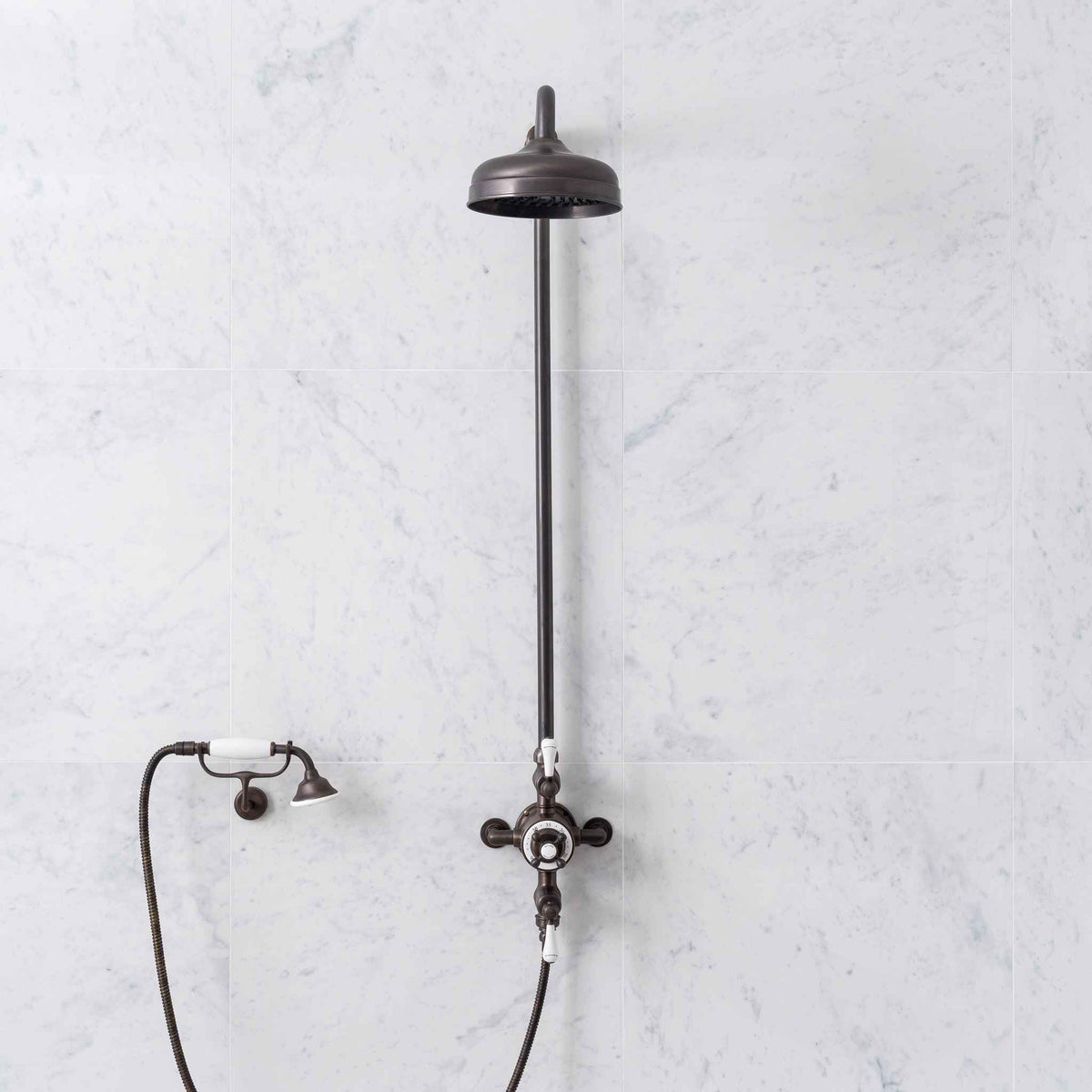 Overton White Ceramic Lever &amp; Cleaver Exposed Shower Set - Rutland London