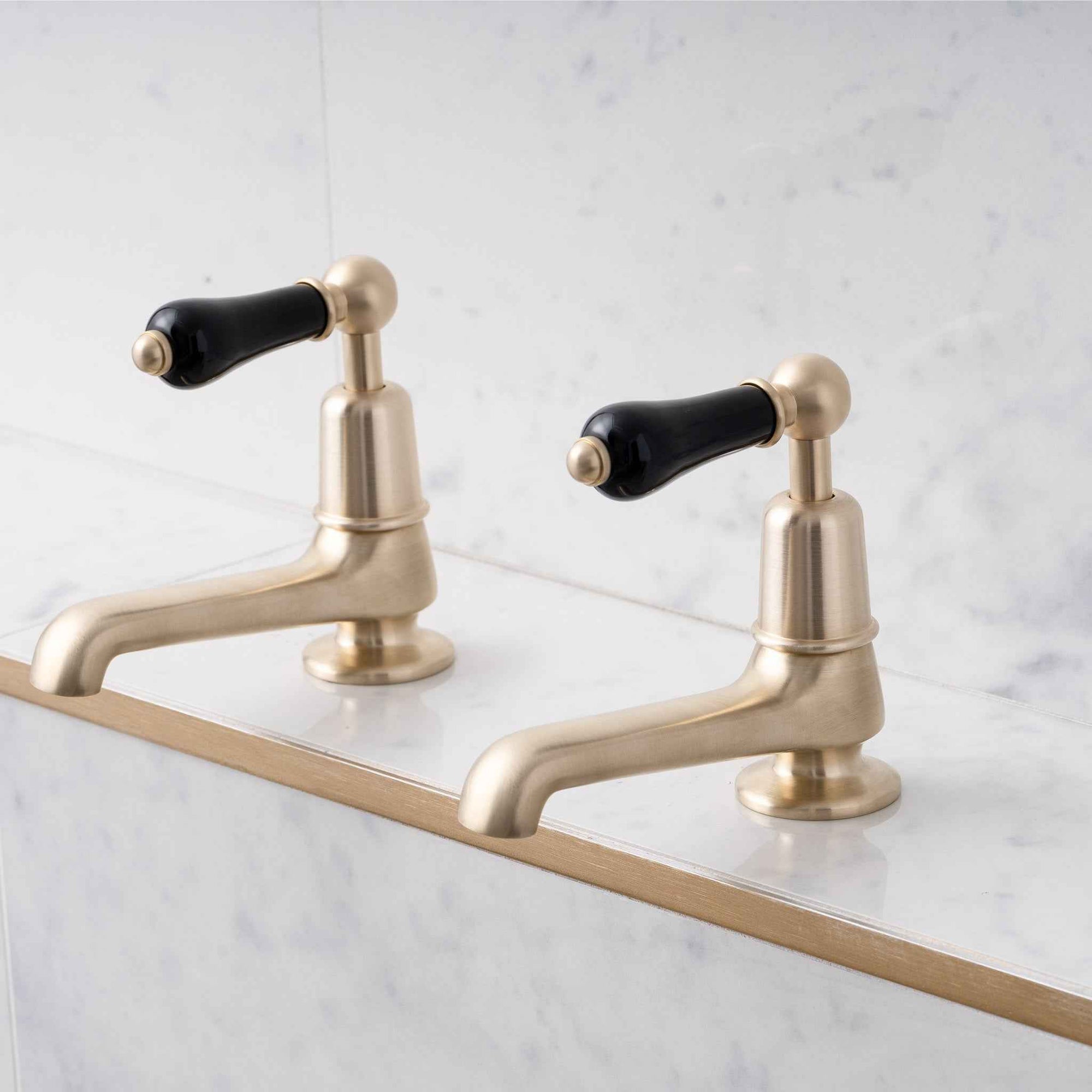 Tavistock Long Nose Black Ceramic Lever Basin Pillar Taps - Rutland London