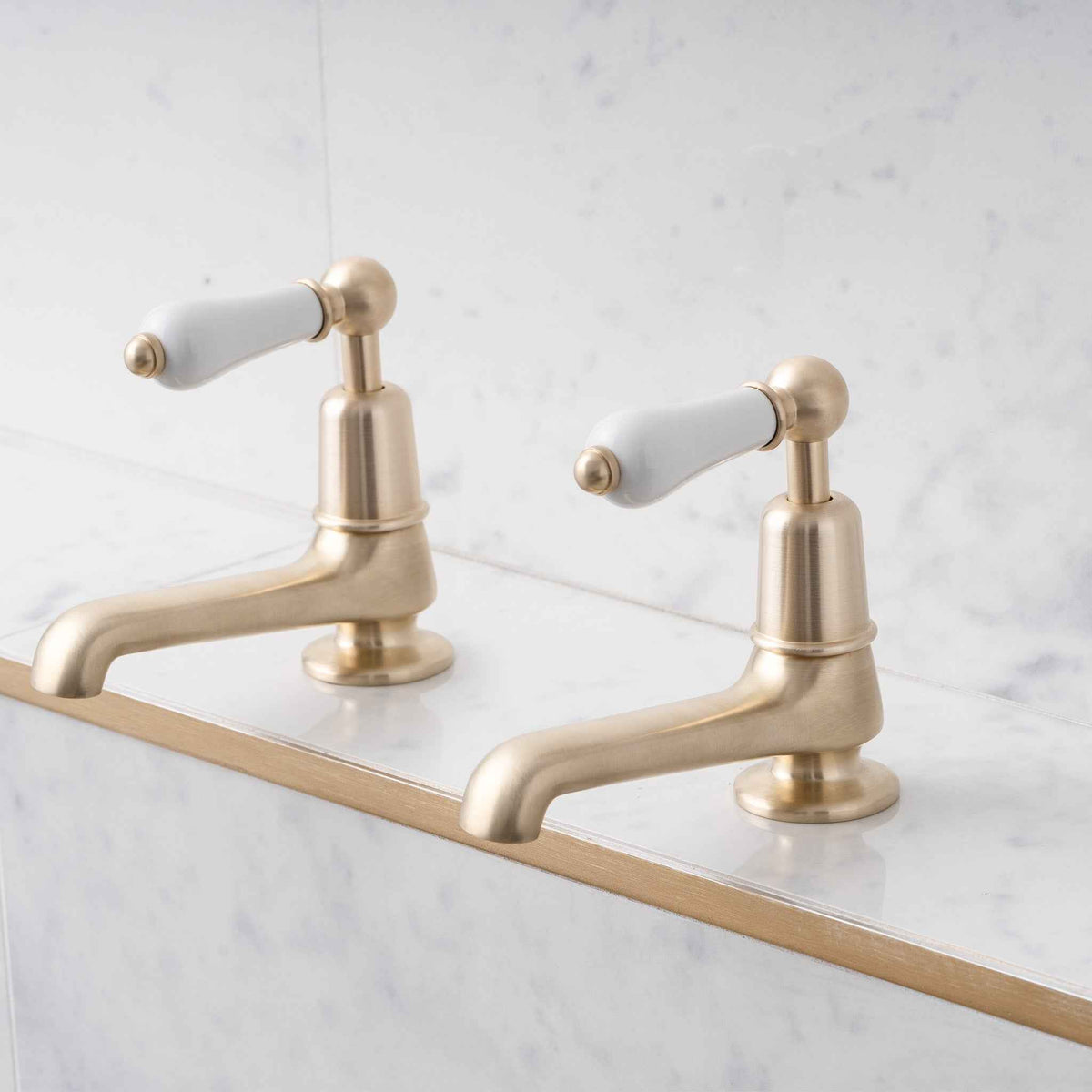 Tavistock Long Nose White Ceramic Lever Basin Pillar Taps - Rutland London