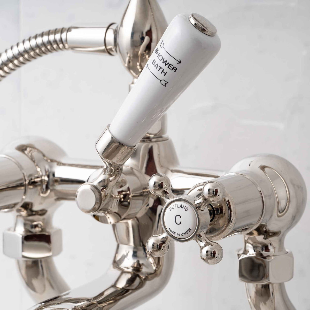 Devonshire White Ceramic Crosshead Bath &amp; Shower Mixer - Rutland London