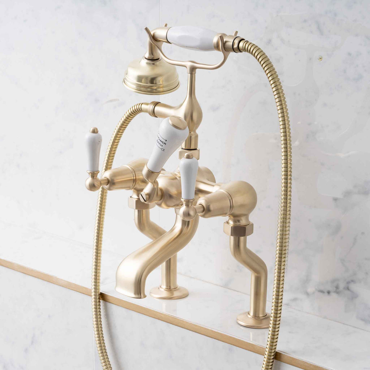 Tibberton White Ceramic Lever Bath &amp; Shower Mixer - Rutland London