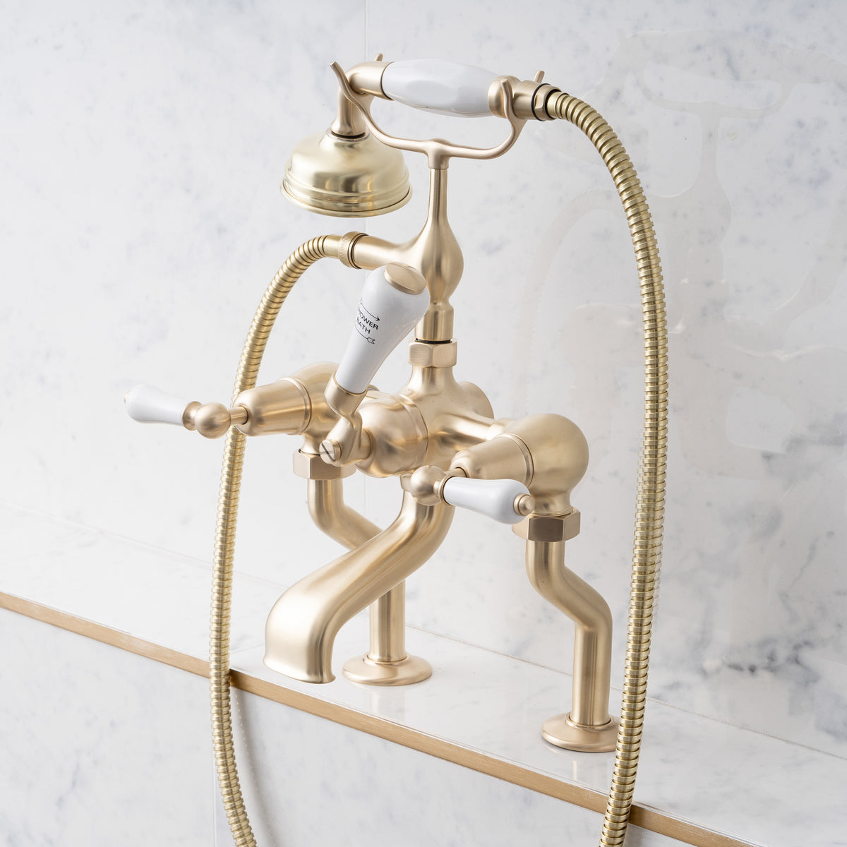 Tibberton White Ceramic Lever Bath &amp; Shower Mixer - Rutland London
