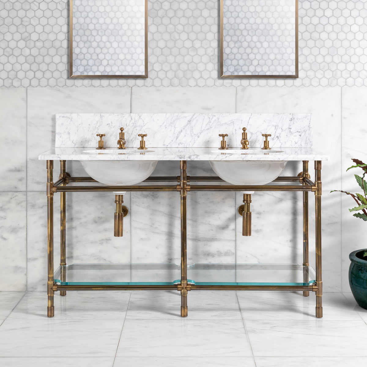 Orchard Double Vanity Suite (Inc. Marble Top, Upstand, Glass Shelf & Basins) - Rutland London