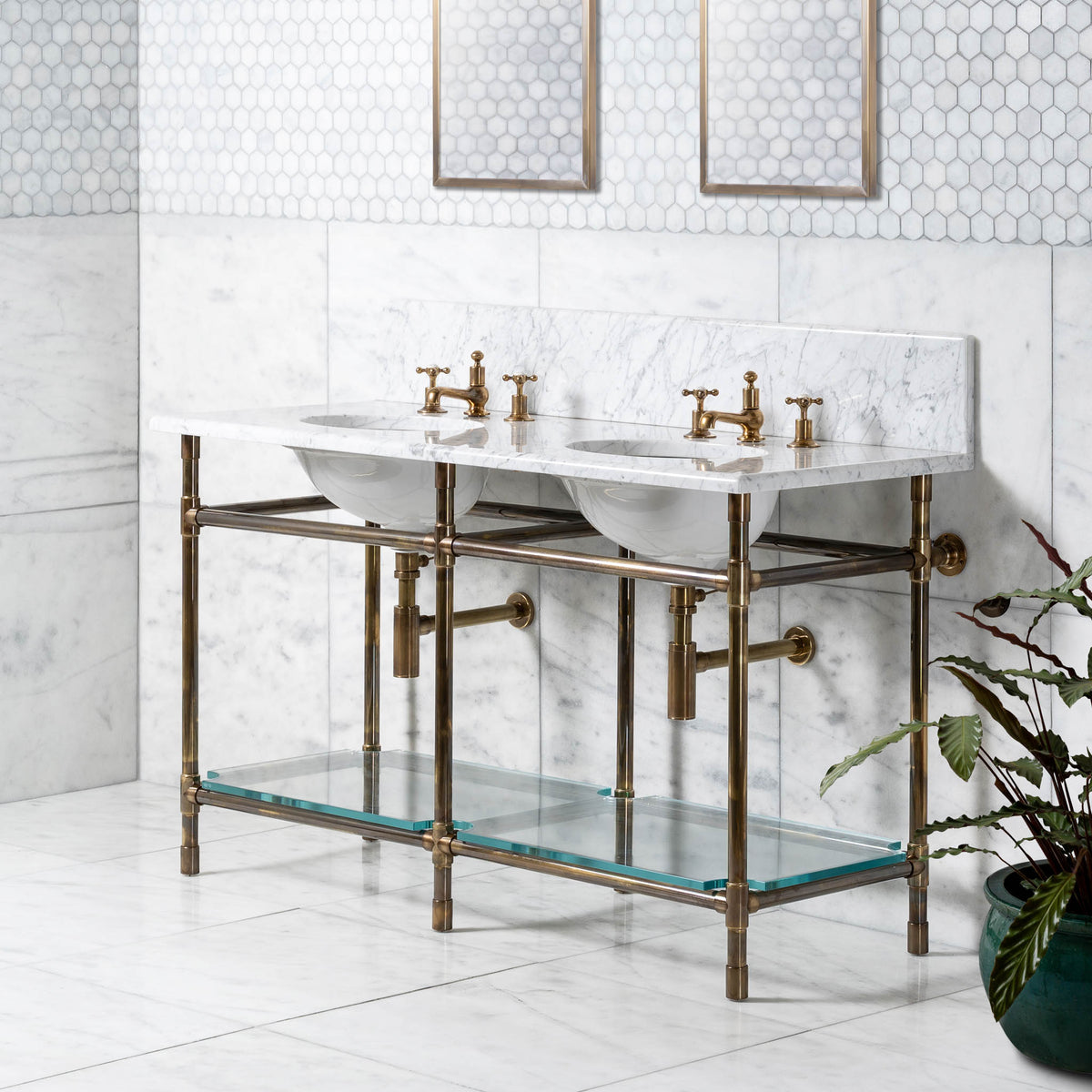 Orchard Double Vanity Suite (Inc. Marble Top, Upstand, Glass Shelf & Basins) - Rutland London