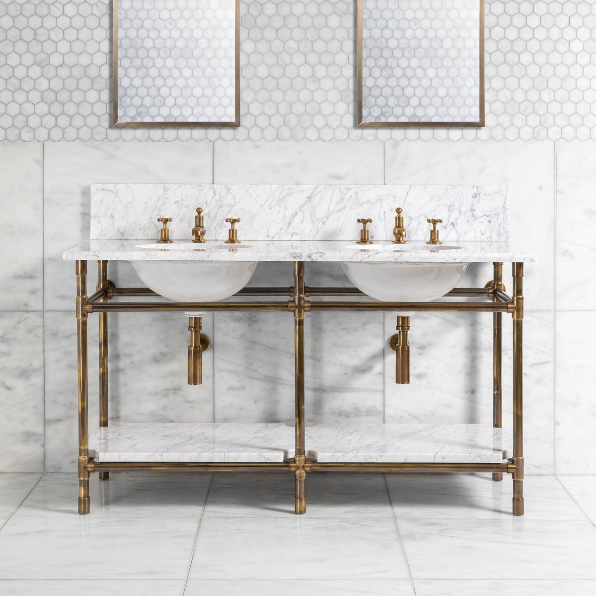 Franklin Double Vanity Suite (Inc. Marble Top, Upstand, Shelf & Basins) - Rutland London