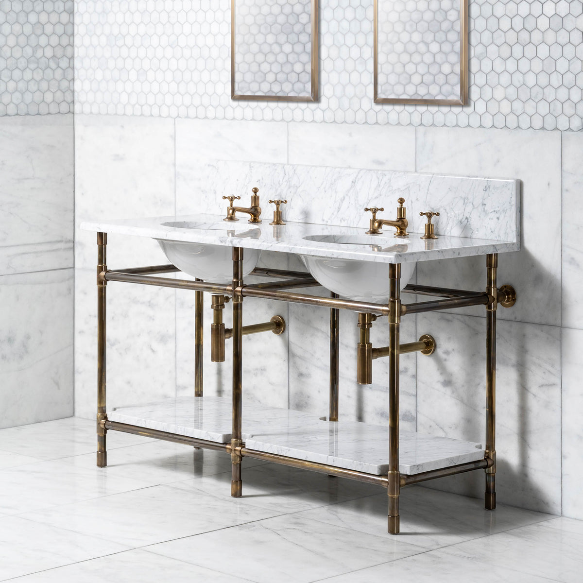 Franklin Double Vanity Suite (Inc. Marble Top, Upstand, Shelf & Basins) - Rutland London