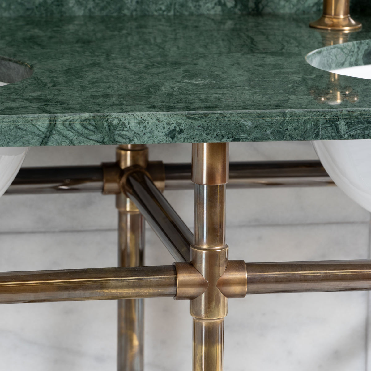 Trinity Double Vanity Suite (Inc. Marble Top, Upstand, Brass Rack & Basins) - Rutland London