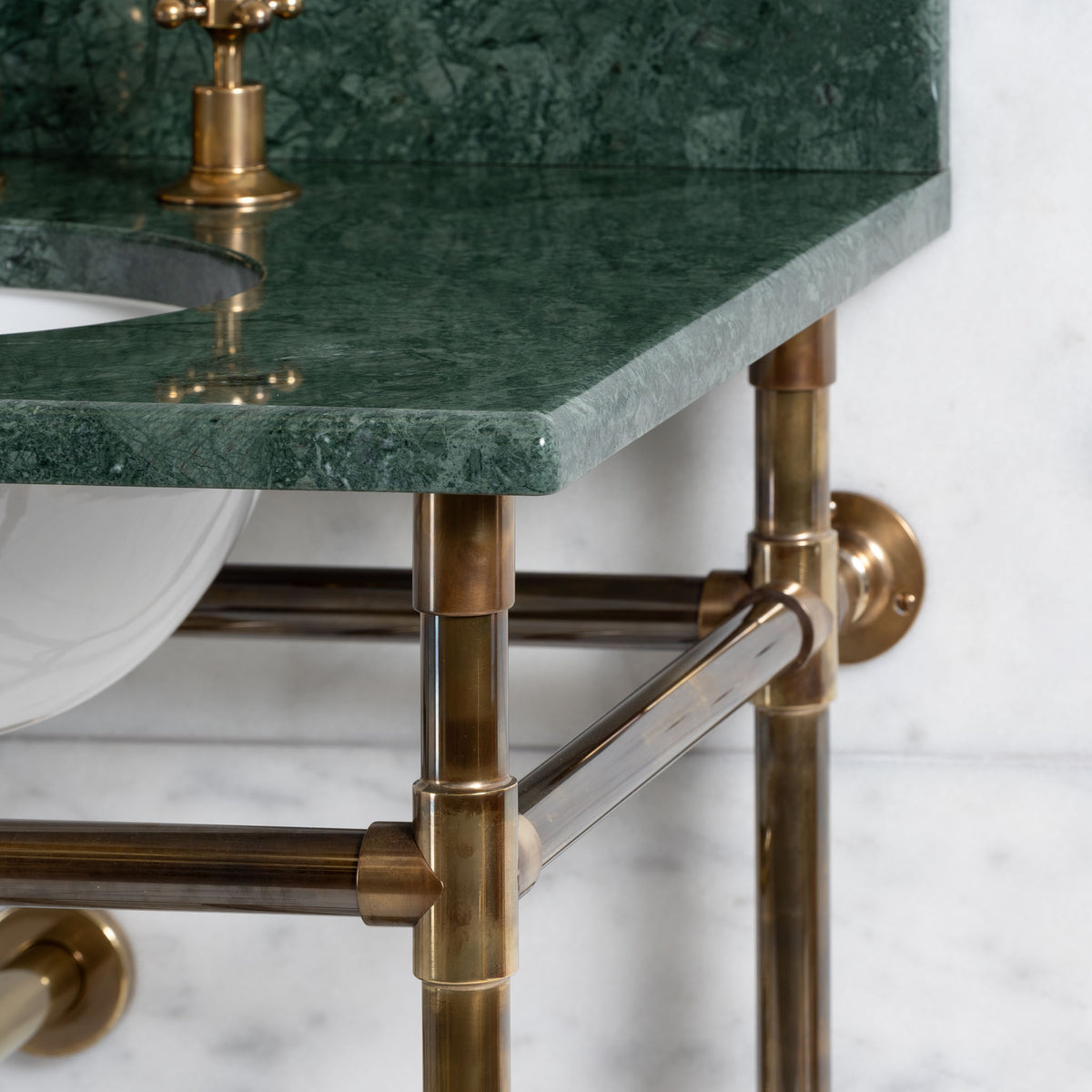 Trinity Double Vanity Suite (Inc. Marble Top, Upstand, Brass Rack & Basins) - Rutland London