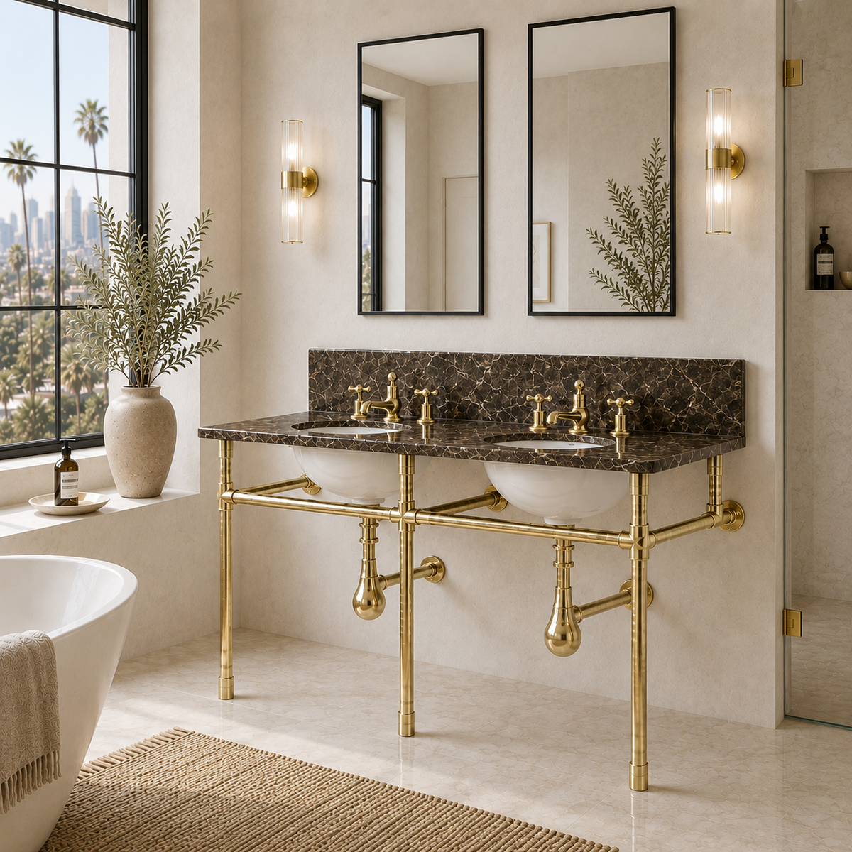 Thornhill Double Vanity Suite (Inc. Marble Top, Upstand & Basins) - Rutland London