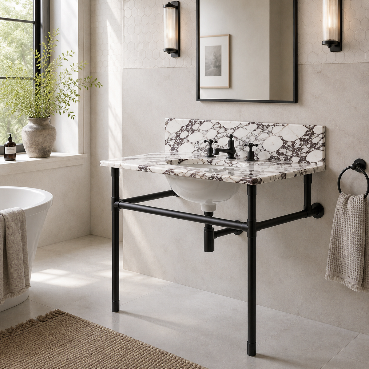 Thornhill Single Vanity Suite (Inc. Marble Top, Upstand & Basin) - Rutland London