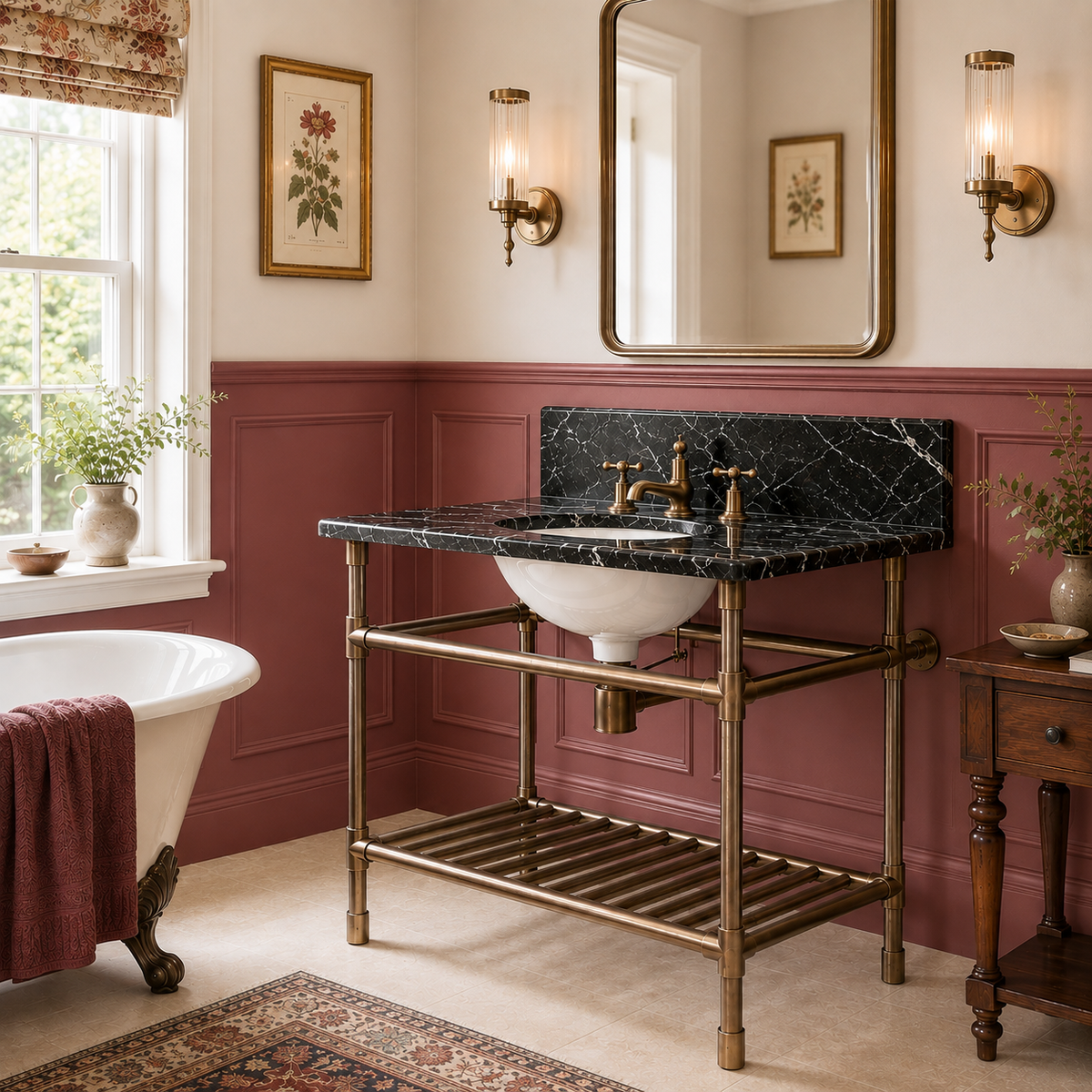 Trinity Single Vanity Suite (Inc. Marble Top, Upstand, Brass Rack & Basin) - Rutland London
