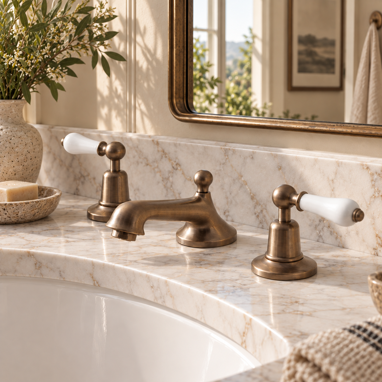 Westcroft White Ceramic Lever Three Hole Basin Mixer - Rutland London